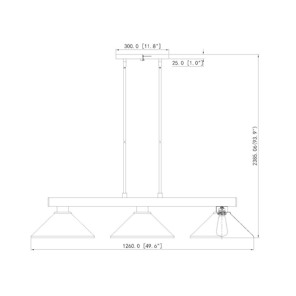 Z-Lite Cobalt 3 Light Billiard, Steel Frame, Matte Black Shade Color. Picture 7