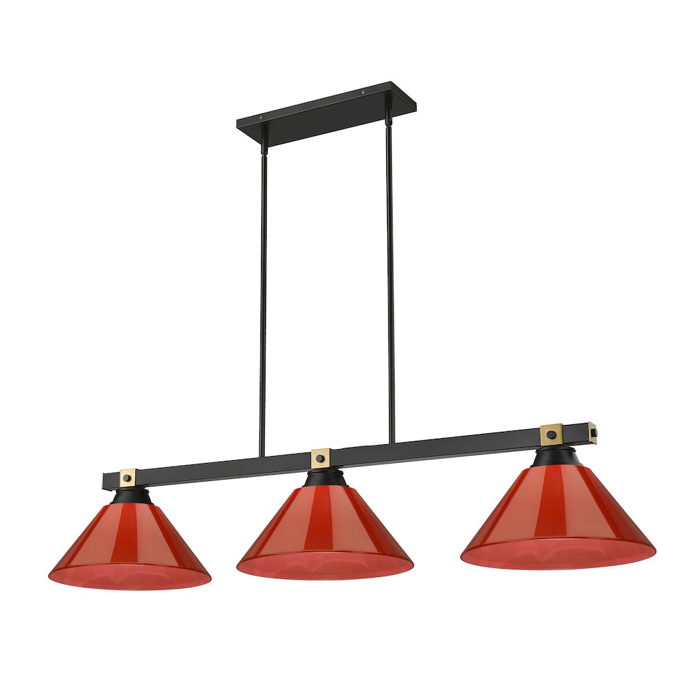 Z-Lite Bronte 3 Light Billiard, Steel Frame, Red Shade Color. Picture 1