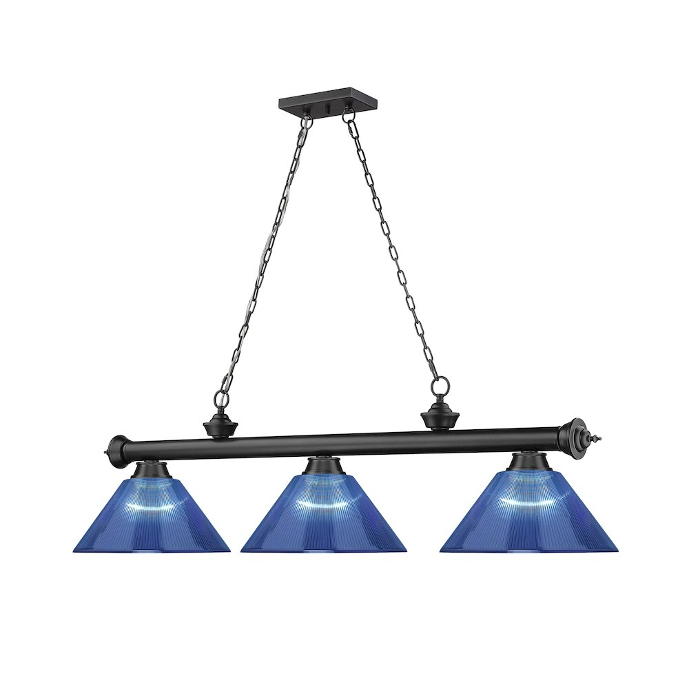 Z-Lite Cordon 3 Light Billiard, Steel Frame, Dark Blue Shade Color. Picture 3