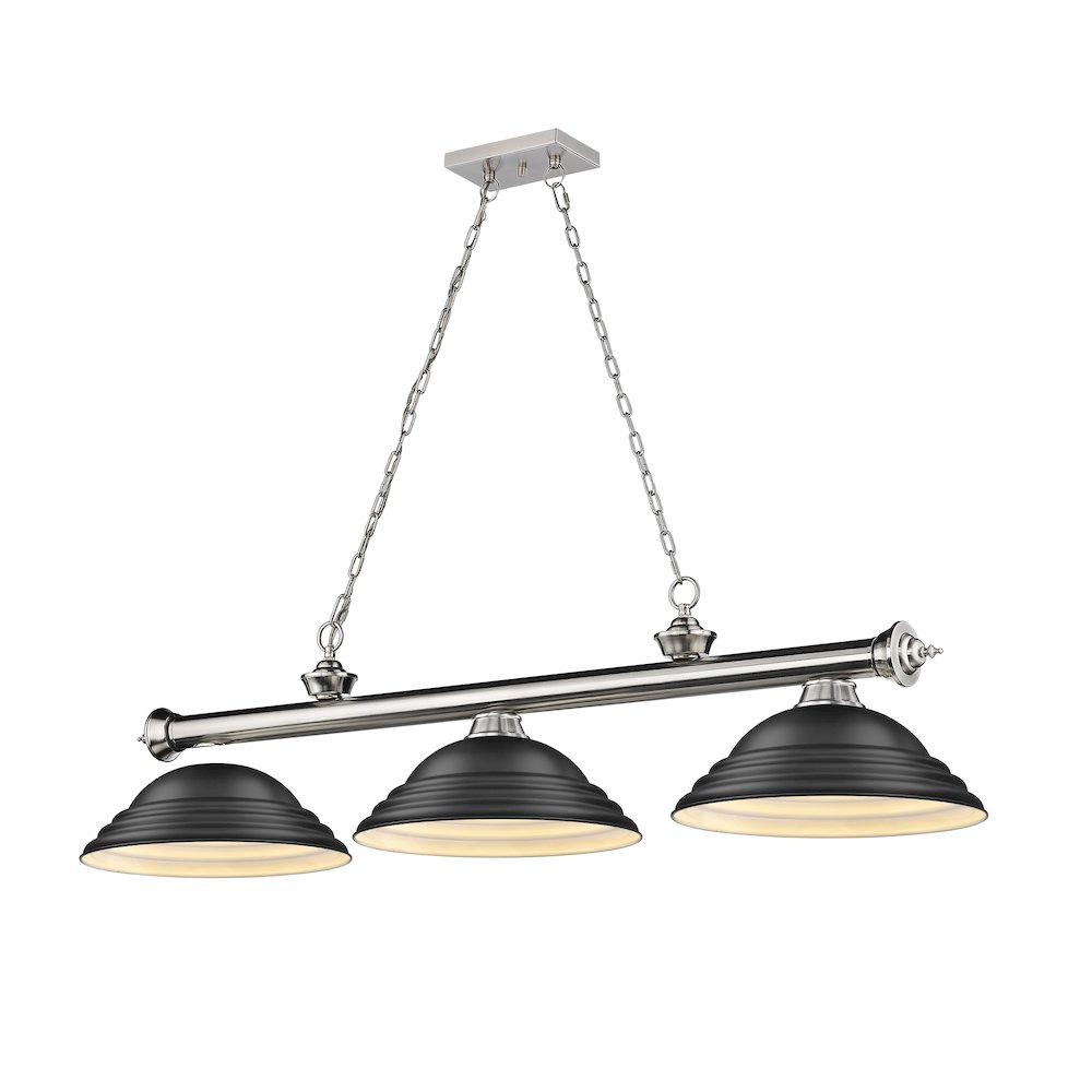 Z-Lite Cordon 3 Light Billiard, Steel Frame, Matte Black Shade Color. Picture 1