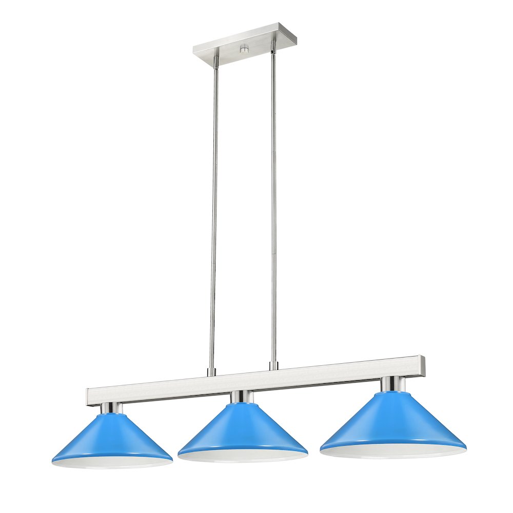 Z-Lite Cobalt 3 Light Billiard, Steel Frame, Electric Blue Shade Color. Picture 5