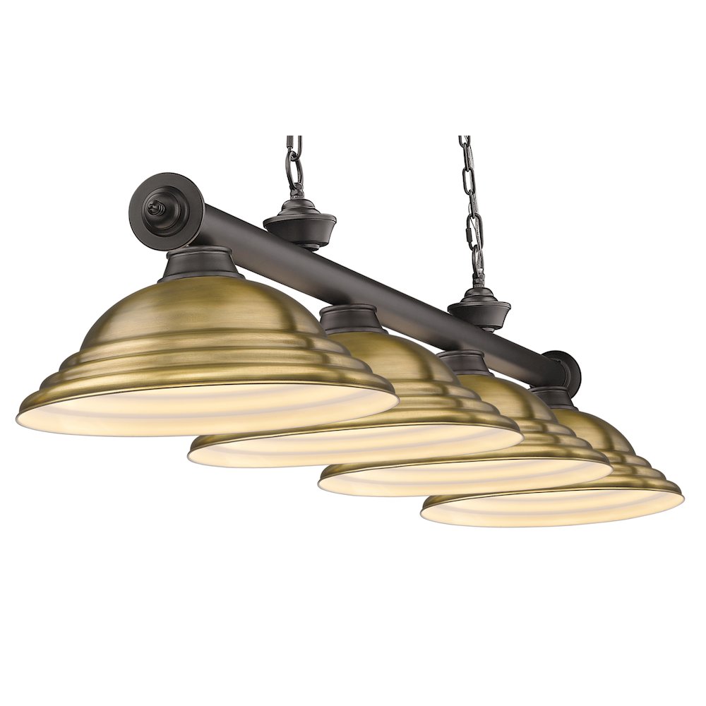 Z-Lite Cordon 4 Light Billiard, Steel Frame, Rubbed Brass Shade Color. Picture 4