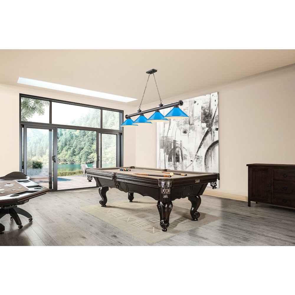 Z-Lite Cordon 4 Light Billiard, Steel Frame, Electric Blue Shade Color. Picture 6