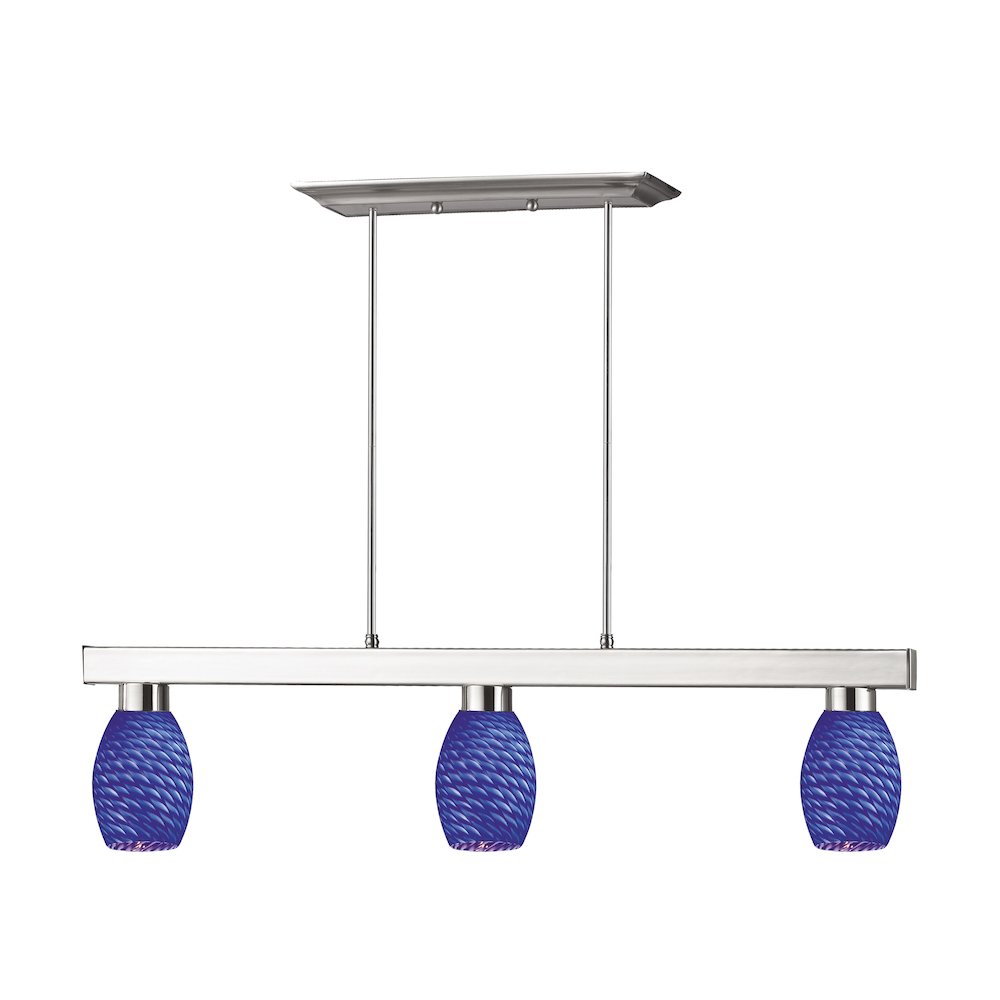 Z-Lite Players 3 Light Billiard, Steel Frame, Blue  Shade Color. Picture 1