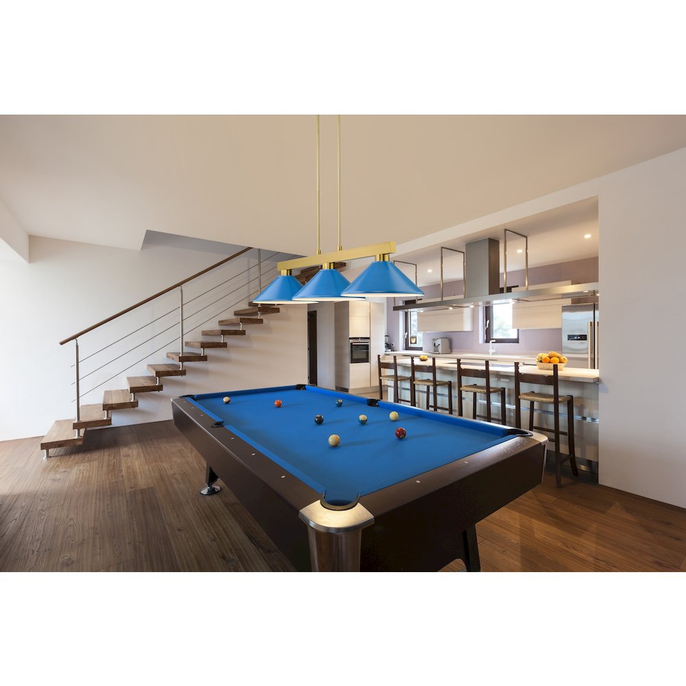 Z-Lite Cobalt 3 Light Billiard, Steel Frame, Electric Blue Shade Color. Picture 6