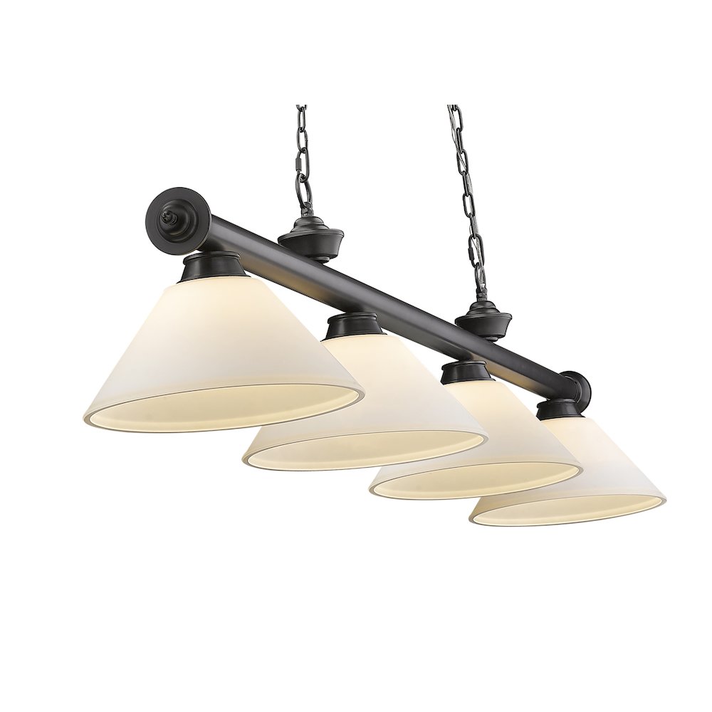 Z-Lite Cordon 4 Light Billiard, Steel Frame, Matte Opal Shade Color. Picture 4