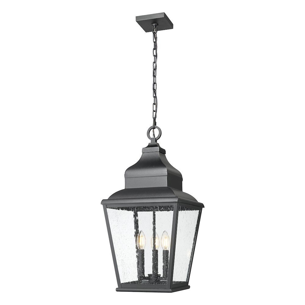 Z-Lite 3 Light Outdoor Chain Mount Ceiling Fixture, Sand Black. Picture 1