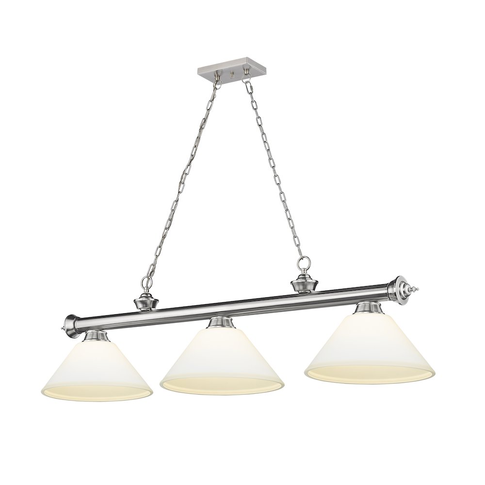 Z-Lite Cordon 3 Light Billiard, Steel Frame, Matte Opal Shade Color. Picture 1