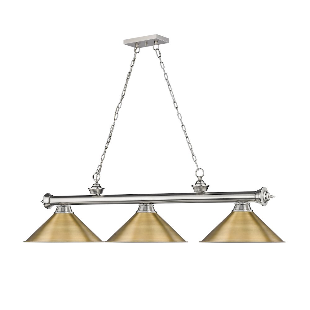 Z-Lite Cordon 3 Light Billiard, Steel Frame, Rubbed Brass Shade Color. Picture 3