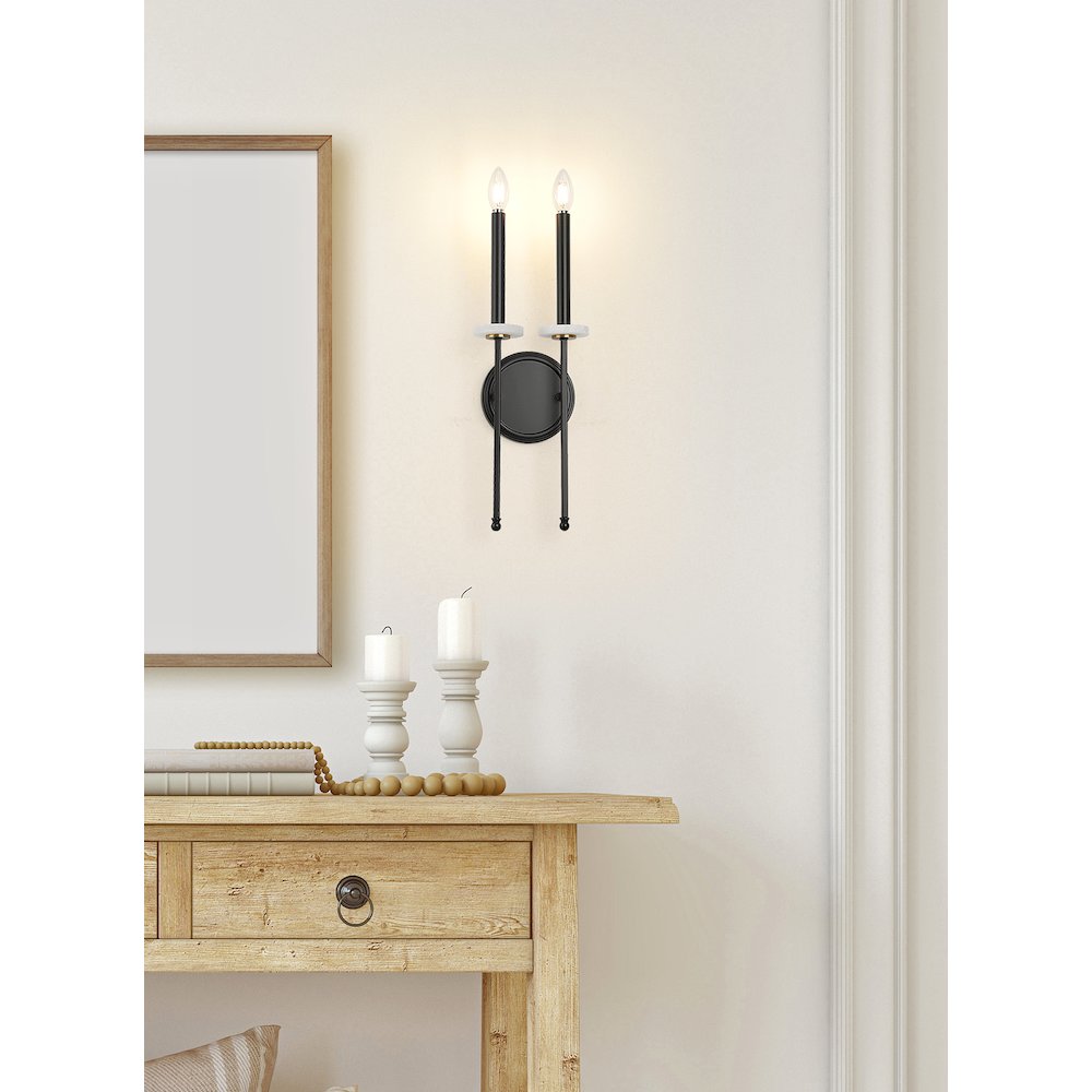 Z-Lite 2 Light Wall Sconce, Matte Black+Mordern Gold. Picture 6