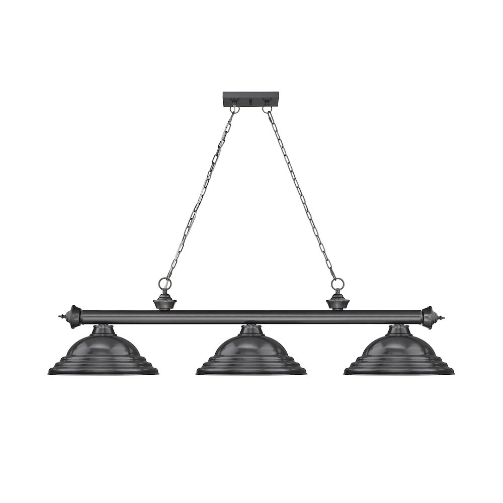 Z-Lite Cordon 3 Light Billiard, Steel Frame, Bronze Plate Shade Color. Picture 2
