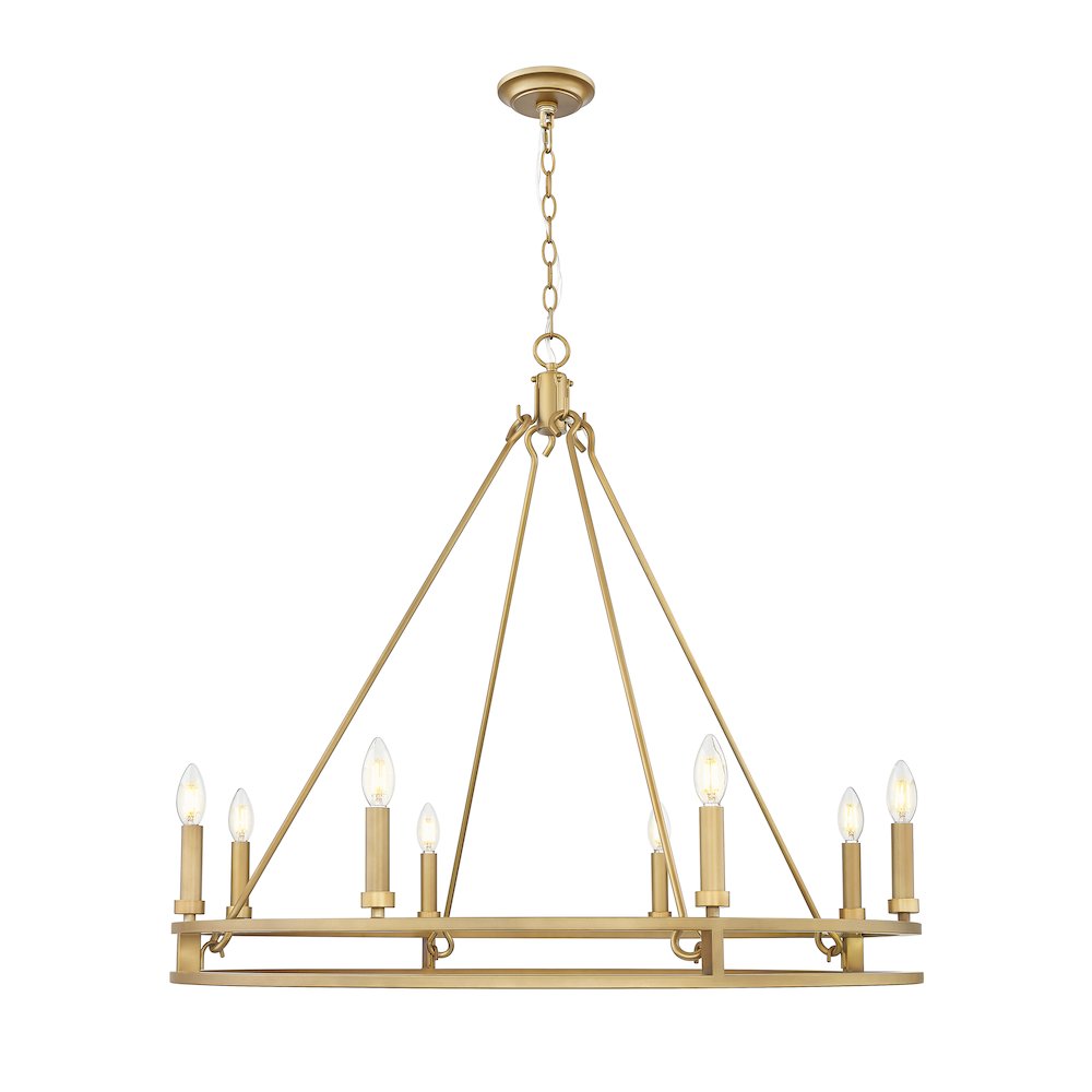 Z-Lite Dennison 8 Light Chandelier in Signature Brass color, Steel frame. Picture 2