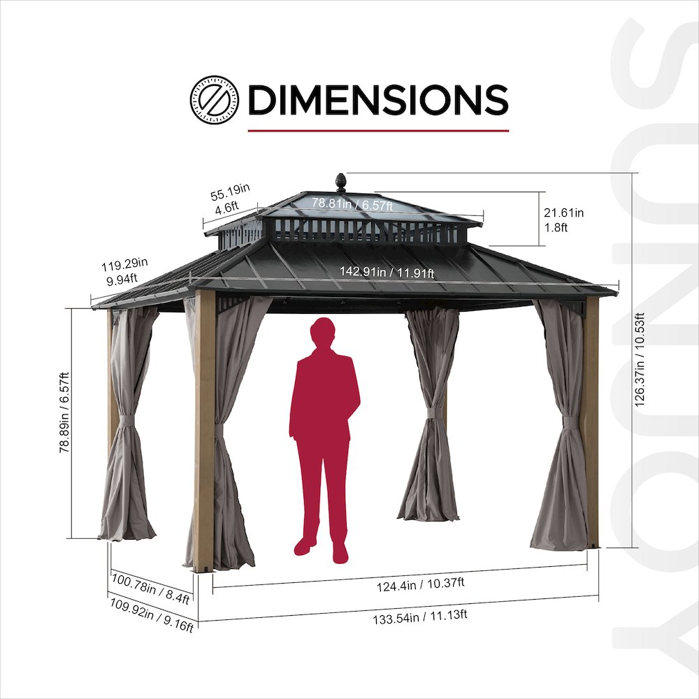 12 ft. x 10 ft. Kingston Extra-Tall, Wide Hardtop Wood Gazebo. Picture 7