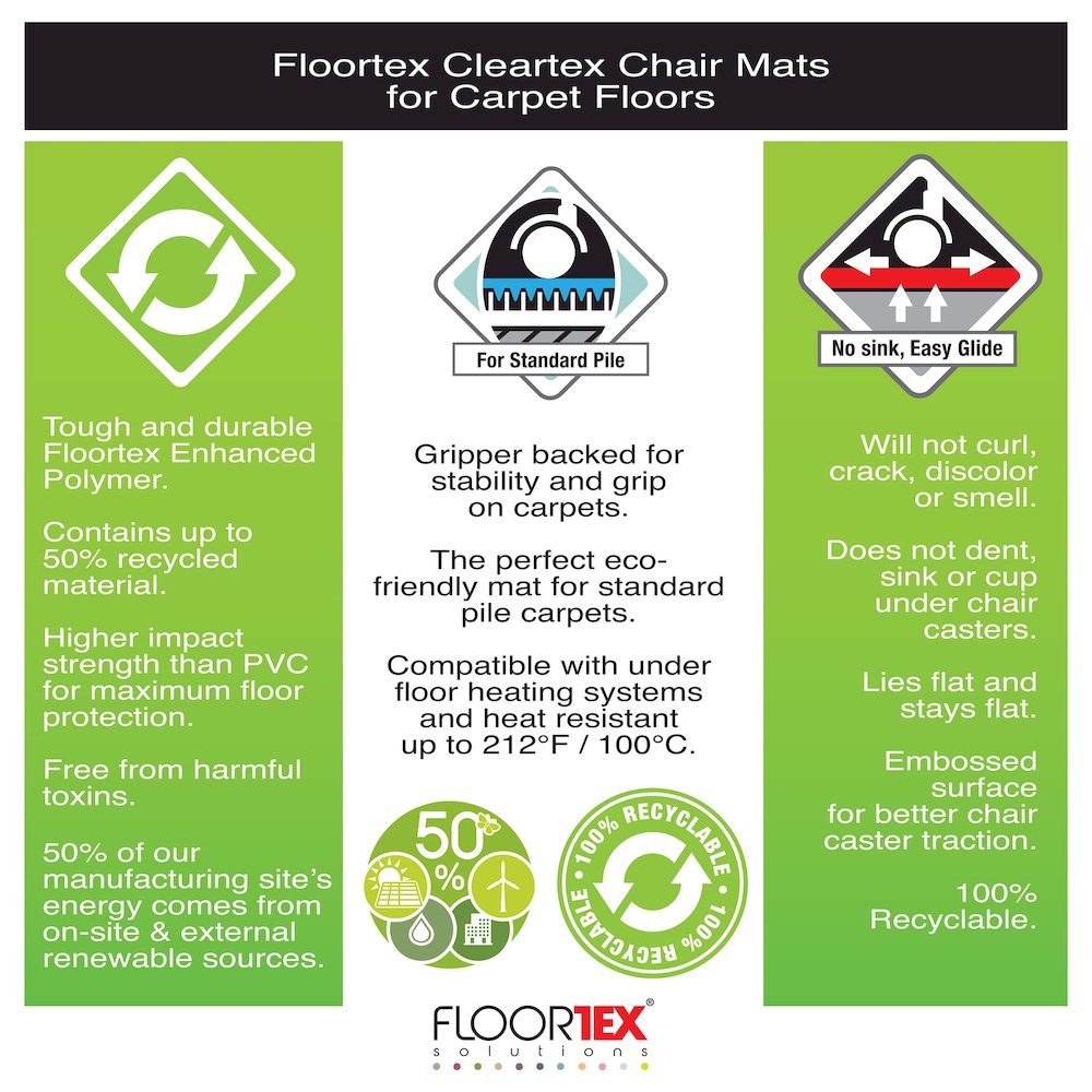 Cleartex Enhanced Polymer Lipped Chair Mat for Carpets up to 3/8" - 48" x 51". Picture 12