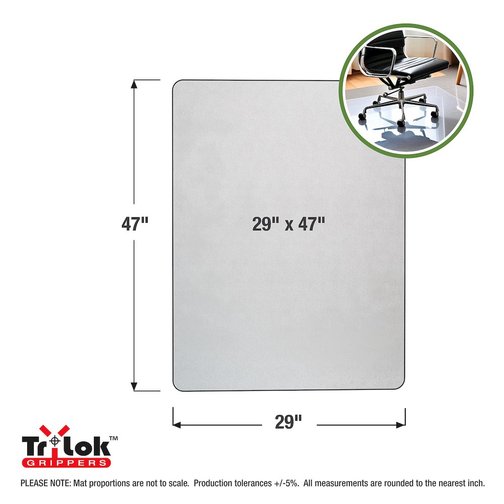 Vinyl Rectangular Chair Mat for Low Pile Carpets up to 1/4" - 29" x 47". Picture 6