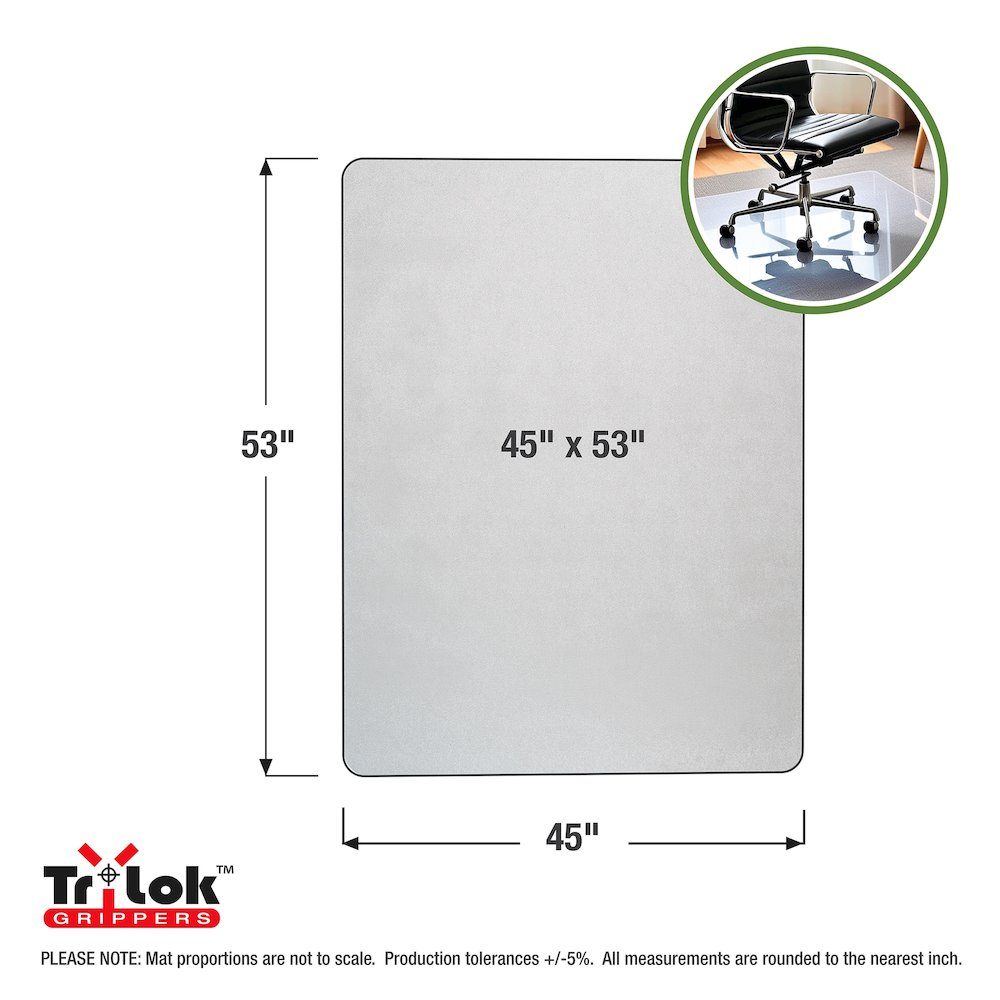 Vinyl Rectangular Chair Mat for Low Pile Carpets up to 1/4" - 45" x 53". Picture 7