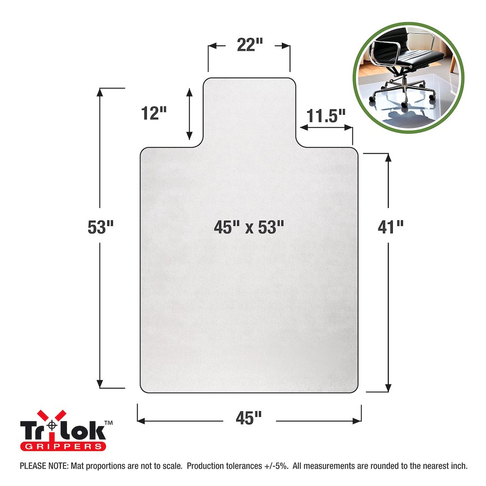 Vinyl Lipped Chair Mat for Low Pile Carpets up to 1/4" - 45" x 53". Picture 6