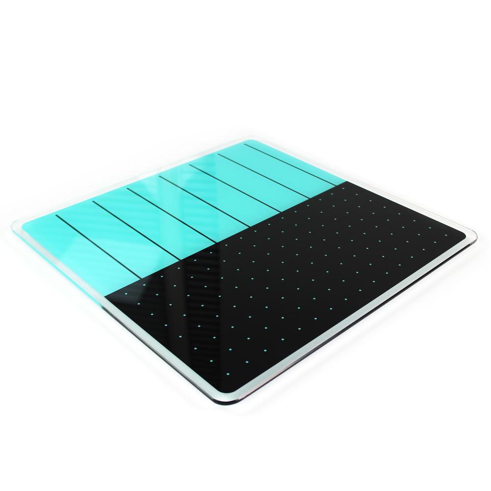 Glacier Teal & Black Plan & Grid Glass Dry Erase Board - 14" x 14". Picture 1