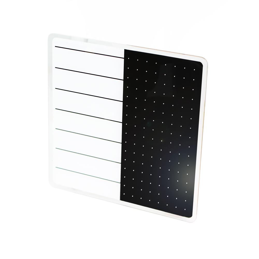 Glacier White & Black Plan & Grid Glass Dry Erase Board - 14" x 14". Picture 1