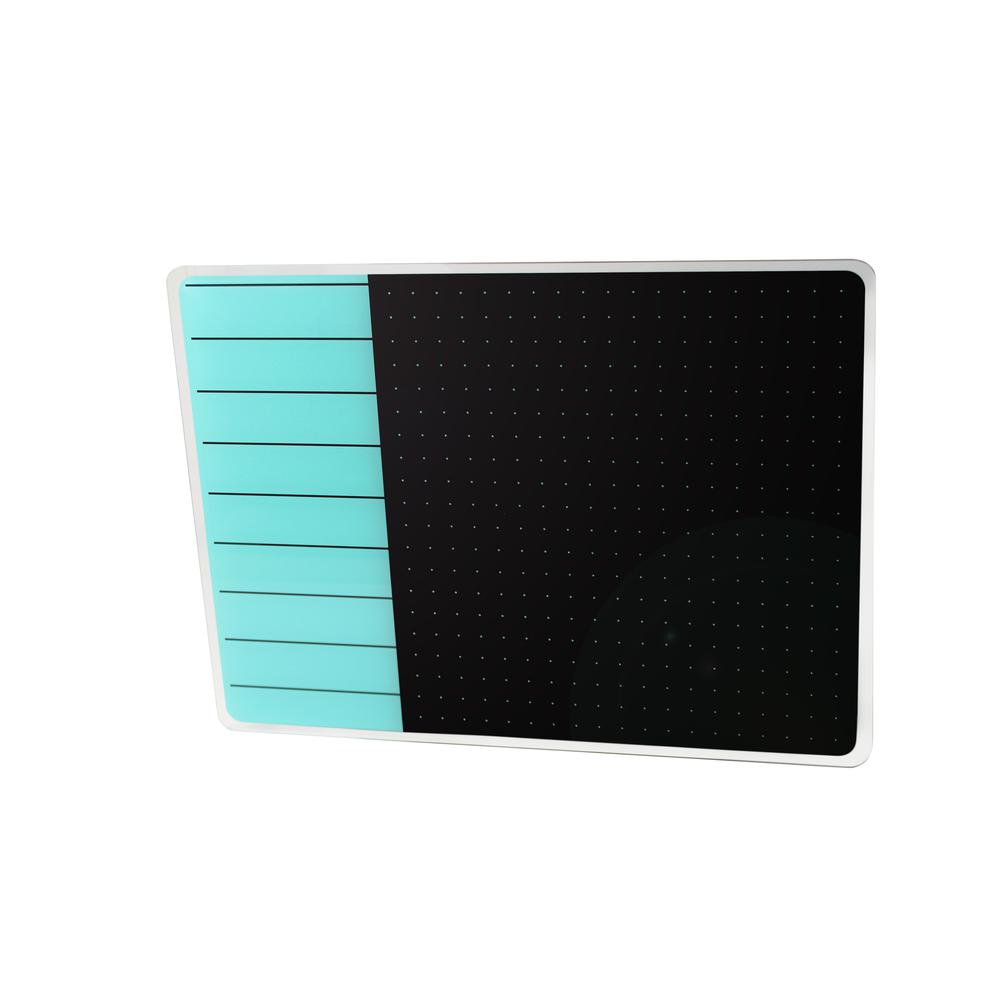 Glacier Teal & Black Plan & Grid Glass Dry Erase Board - 17" x 23". Picture 5