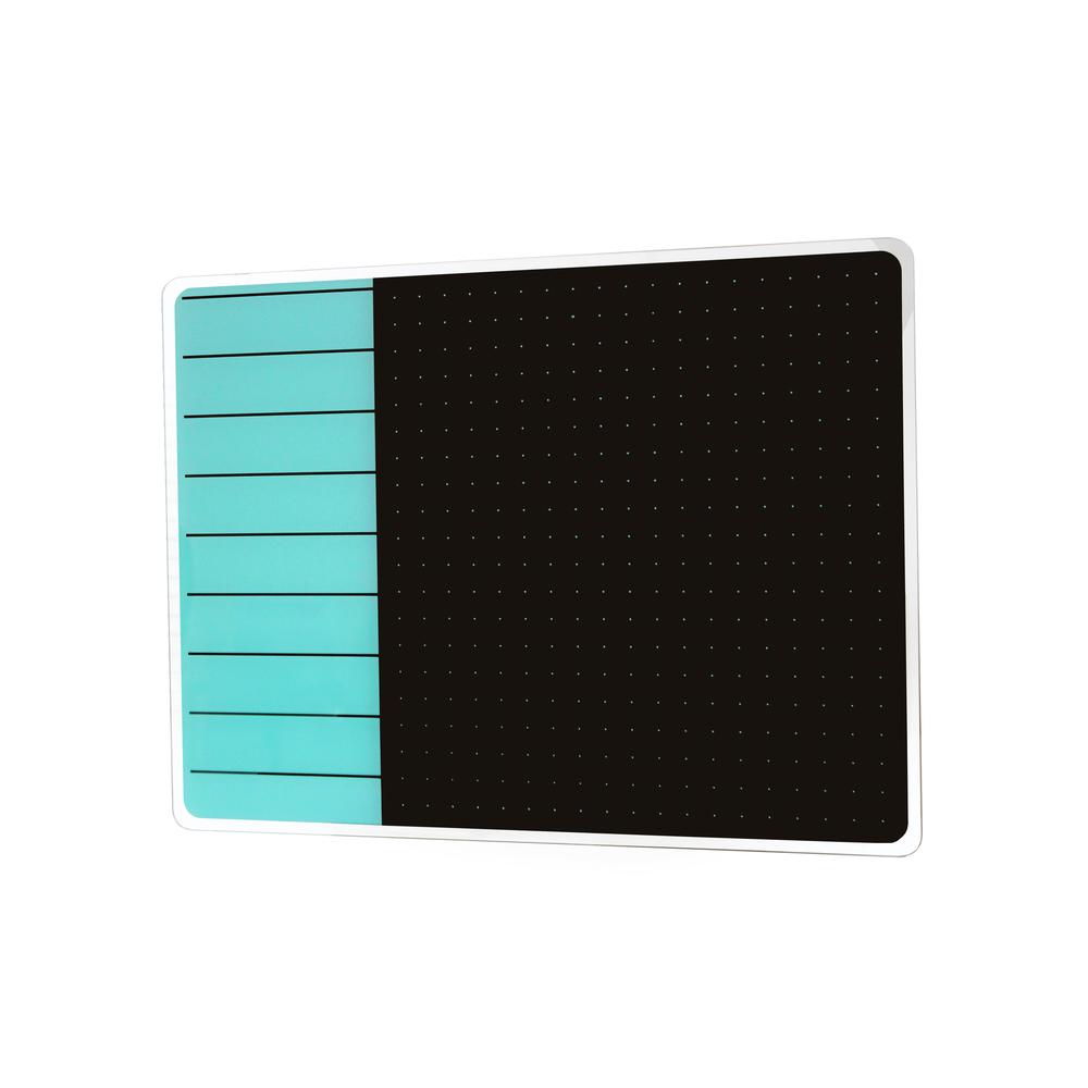 Glacier Teal & Black Plan & Grid Glass Dry Erase Board - 17" x 23". Picture 1