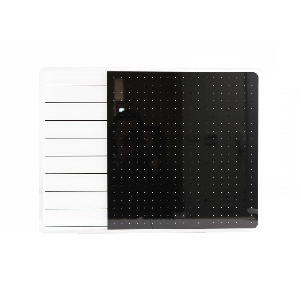 Glacier White & Black Plan & Grid Glass Dry Erase Board - 17" x 23". Picture 1
