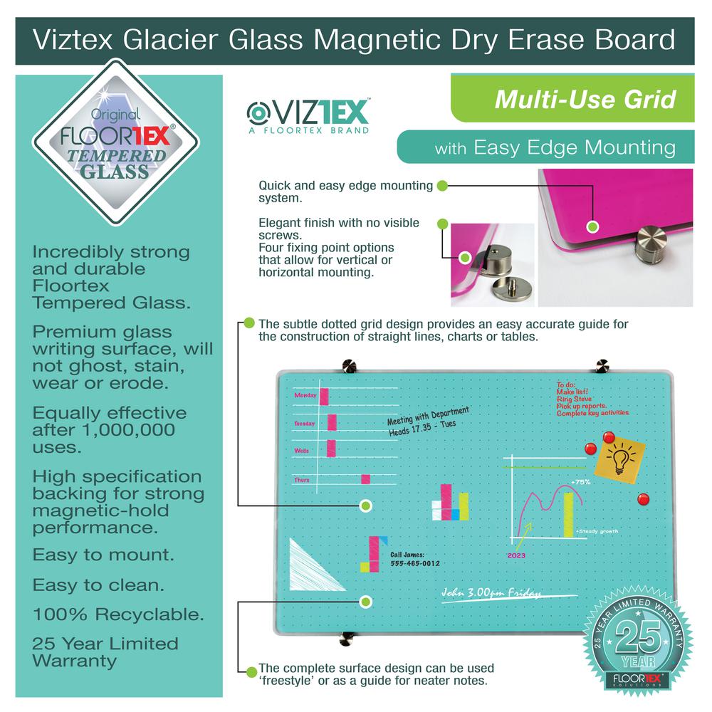 Glacier White Multi-Purpose Grid Glass Dry Erase Board 24" x 36". Picture 5
