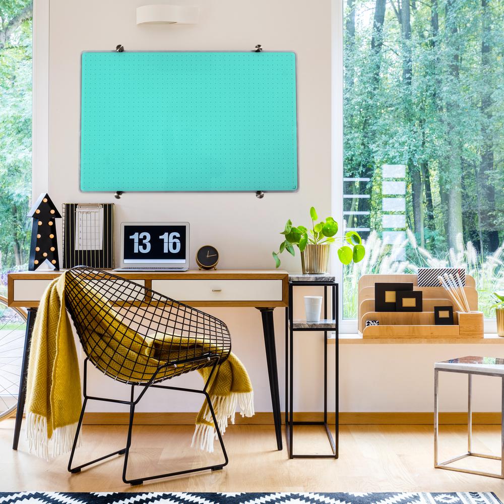 Glacier Teal Multi-Purpose Grid Glass Dry Erase Board 30" x 40". Picture 2