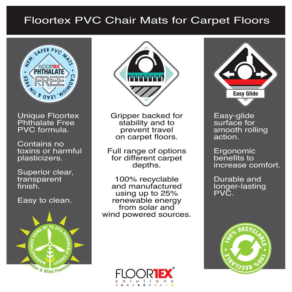 Black Vinyl Lipped Chair Mat for Carpets - 45" x 53". Picture 5