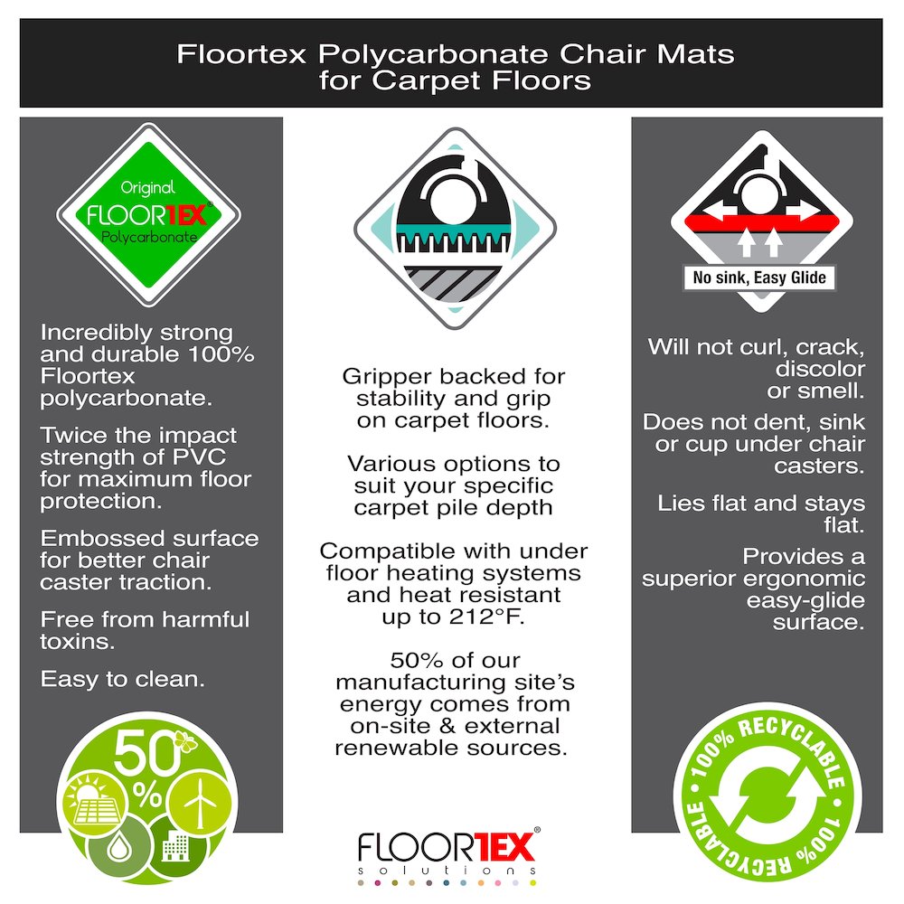 Polycarbonate Rectangular Chair Mat for Low Pile Carpets - 48" x 51". Picture 14