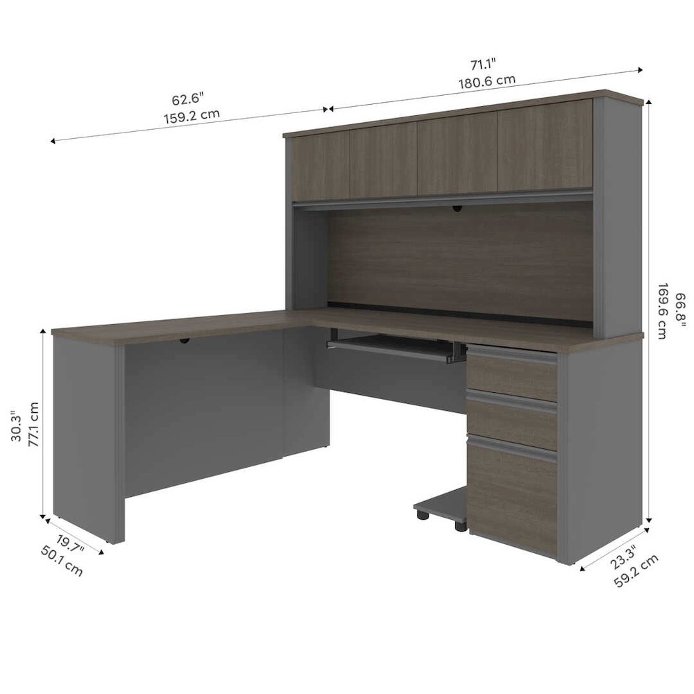 72W L-Shaped Desk with Pedestal and Hutch. Picture 10