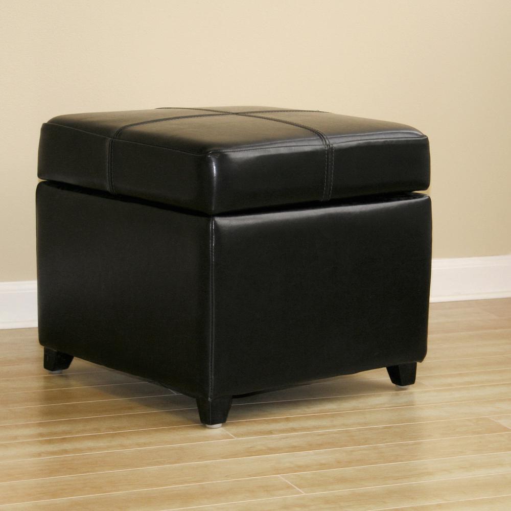 Baxton Studio Black Full Leather Storage Cube Ottoman. Picture 1