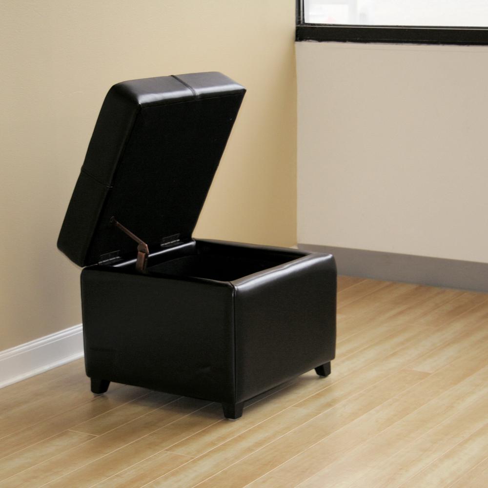 Baxton Studio Black Full Leather Storage Cube Ottoman. Picture 3