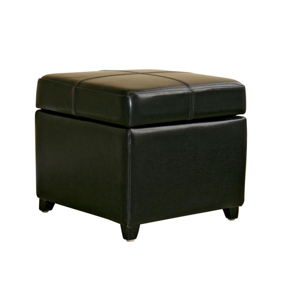 Baxton Studio Black Full Leather Storage Cube Ottoman. Picture 4
