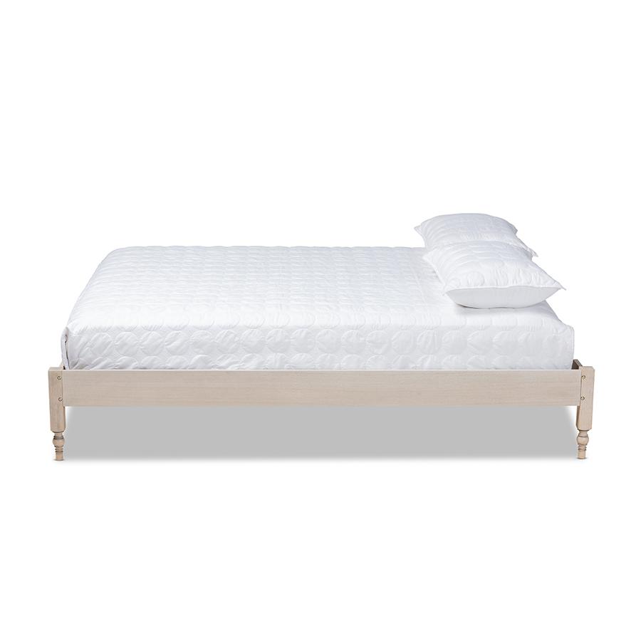 Bohemian Antique White Oak Finished Wood Full Size Platform Bed Frame. Picture 2