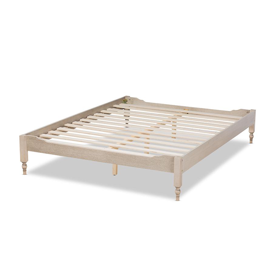 Bohemian Antique White Oak Finished Wood Full Size Platform Bed Frame. Picture 3