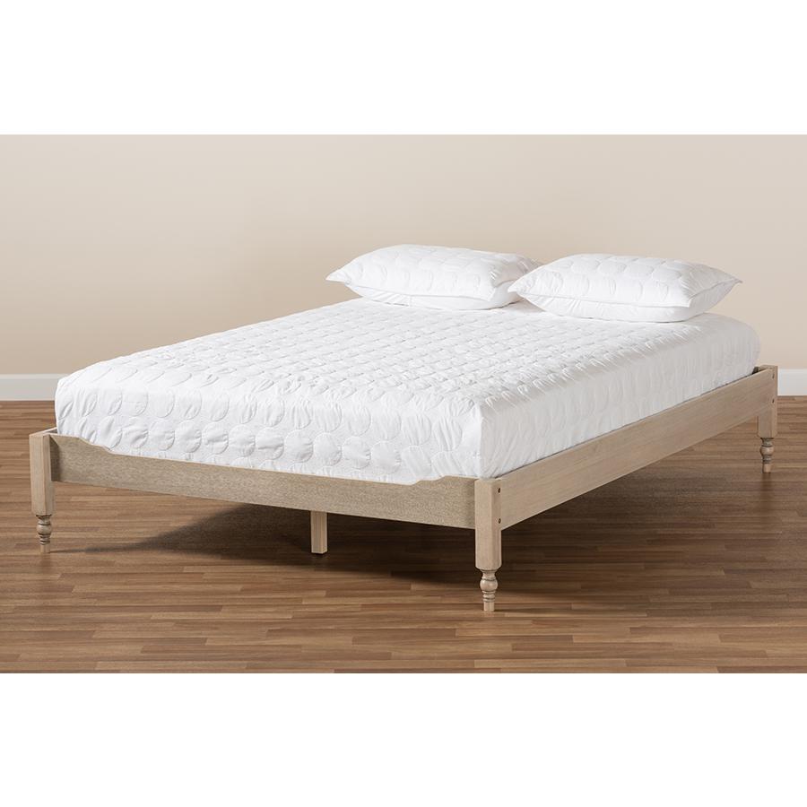 Bohemian Antique White Oak Finished Wood Full Size Platform Bed Frame. Picture 6