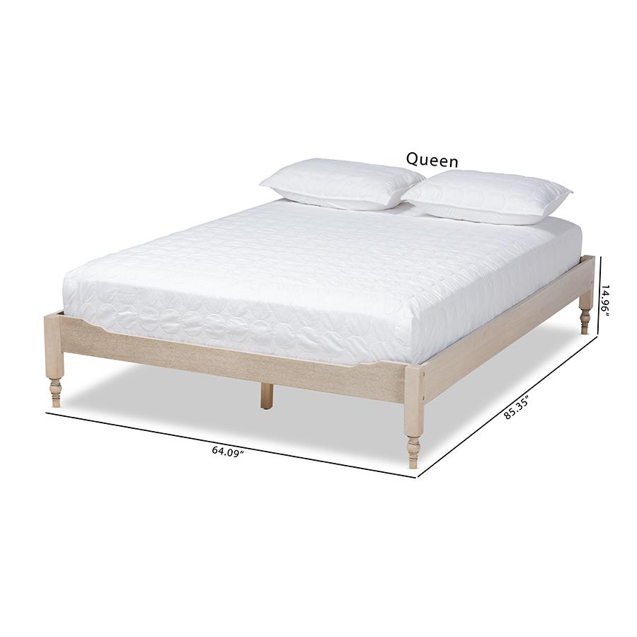 Bohemian Antique White Oak Finished Wood Full Size Platform Bed Frame. Picture 8