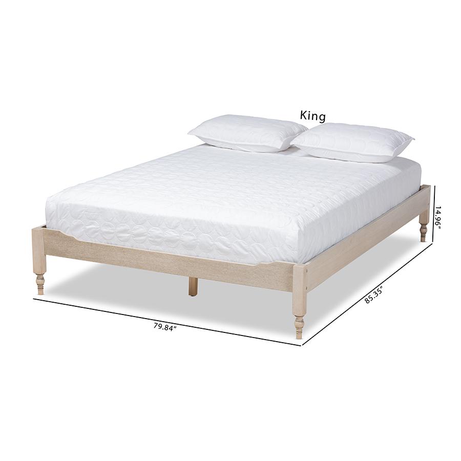 Bohemian Antique White Oak Finished Wood Full Size Platform Bed Frame. Picture 9