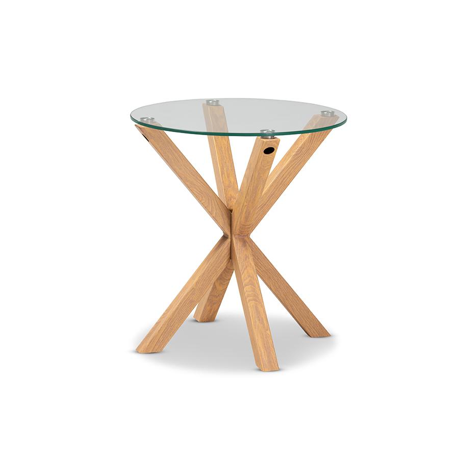 Baxton Studio Lida Modern and Contemporary Glass and Wood Finished End Table. Picture 1
