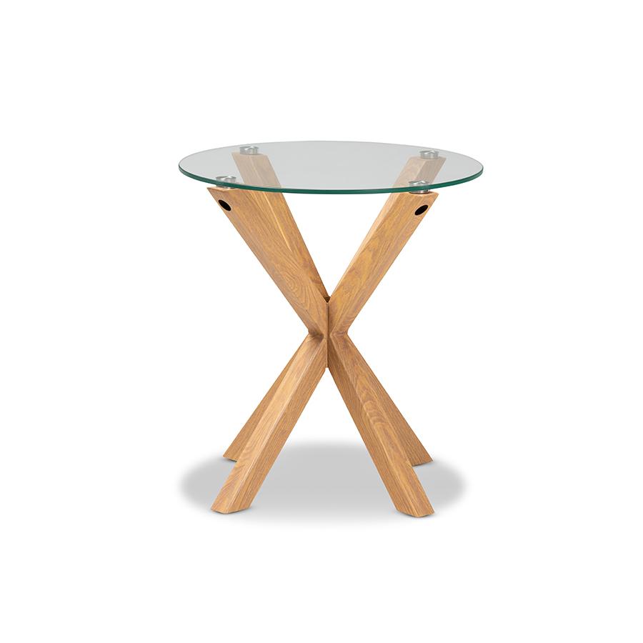 Baxton Studio Lida Modern and Contemporary Glass and Wood Finished End Table. Picture 3