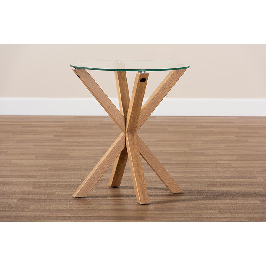 Baxton Studio Lida Modern and Contemporary Glass and Wood Finished End Table. Picture 6