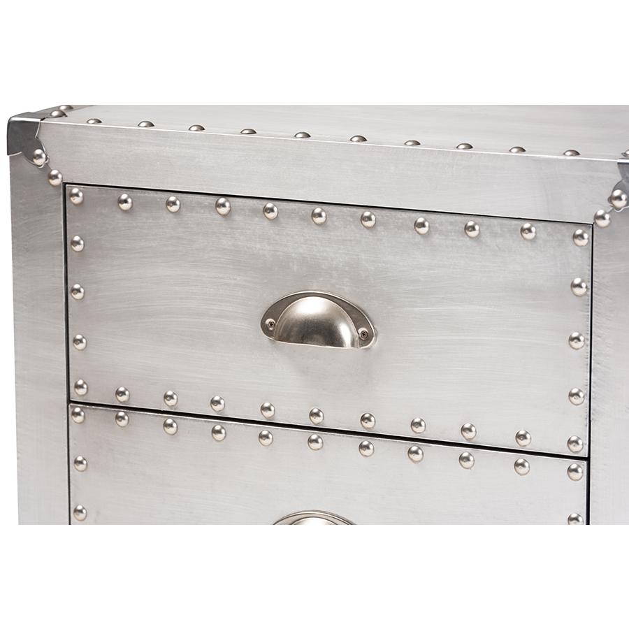 Baxton Studio Claude French Industrial Silver Metal 3-Drawer Nightstand. Picture 6