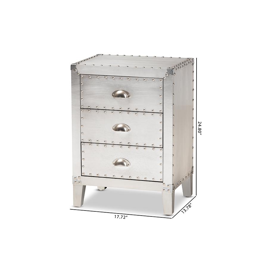 Baxton Studio Claude French Industrial Silver Metal 3-Drawer Nightstand. Picture 10