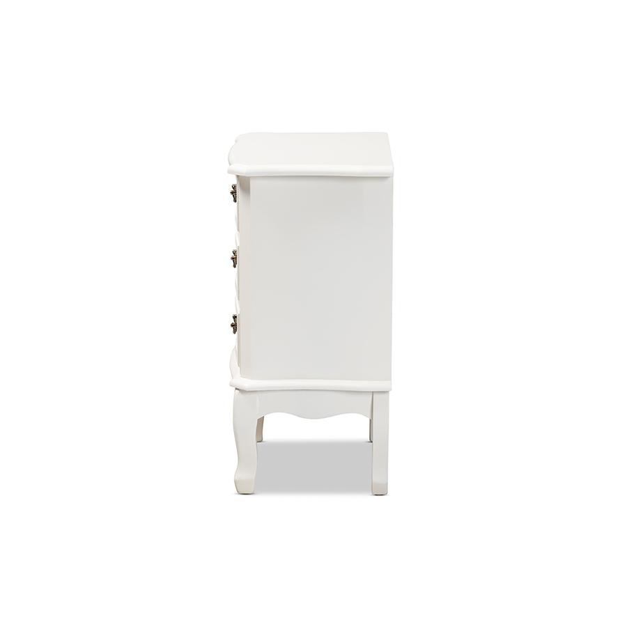 Gabrielle Traditional French Country Provincial White-Finished 3-Drawer Wood Nightstand. Picture 4