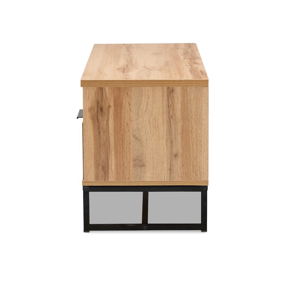 Contemporary Industrial Oak Finished Wood and Black Metal 2-Drawer TV Stand. Picture 4