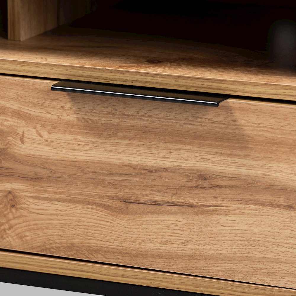 Contemporary Industrial Oak Finished Wood and Black Metal 2-Drawer TV Stand. Picture 5