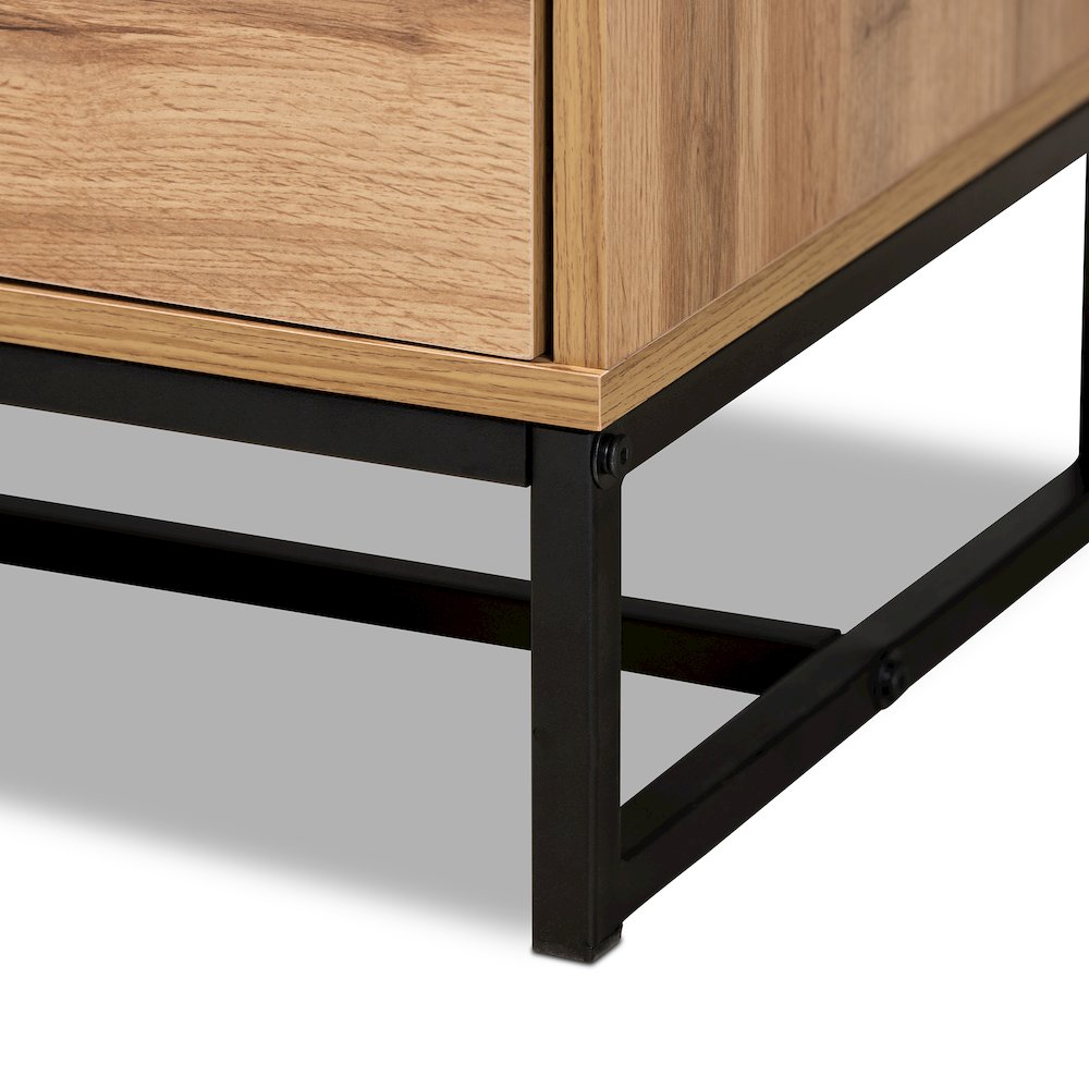 Contemporary Industrial Oak Finished Wood and Black Metal 2-Drawer TV Stand. Picture 6