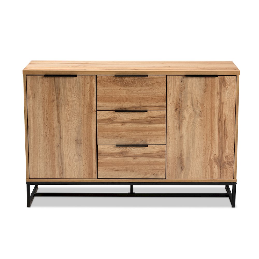 Industrial Oak Finished Wood and Black Metal 3-Drawer Sideboard Buffet. Picture 3