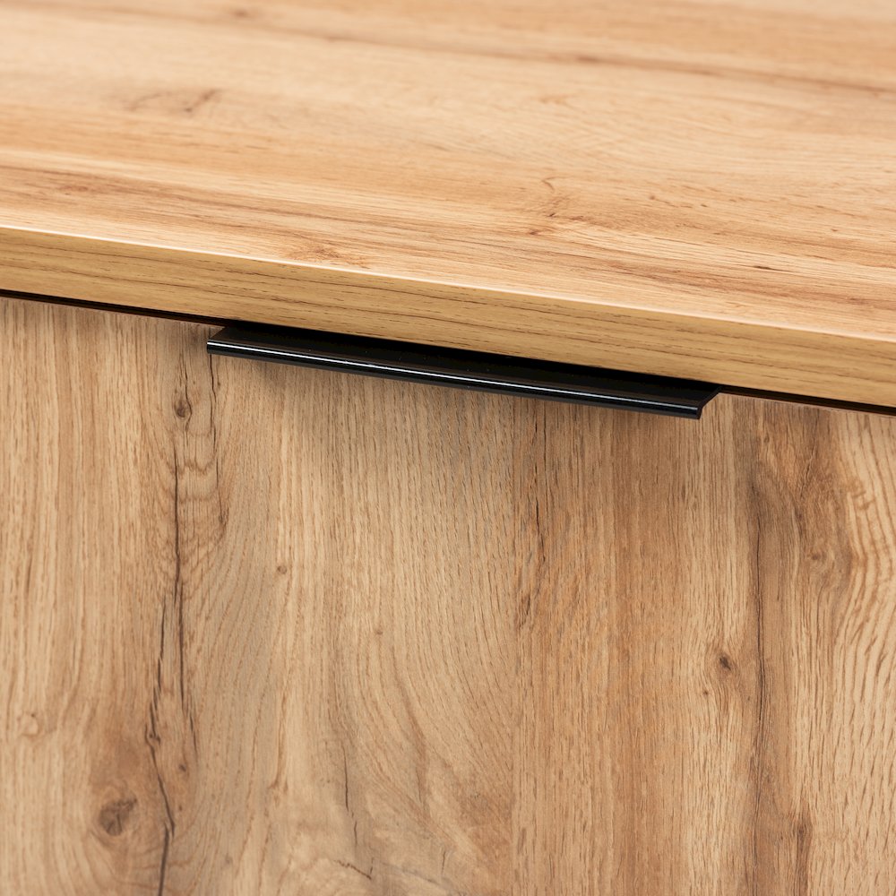 Industrial Oak Finished Wood and Black Metal 3-Drawer Sideboard Buffet. Picture 5